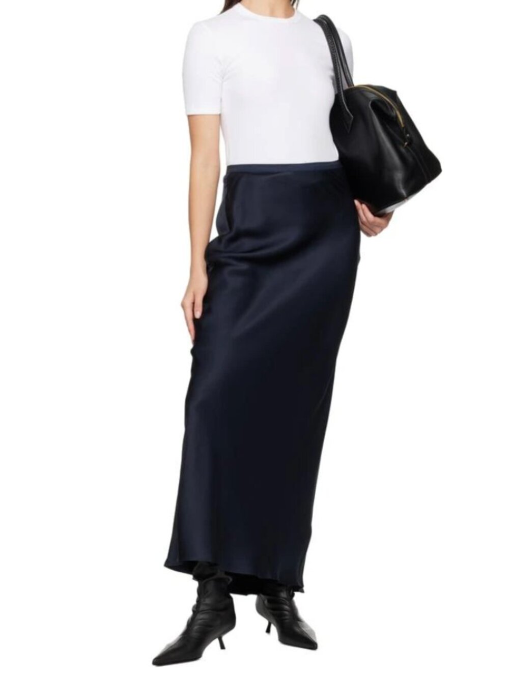 Annie Bing Navy Bar Silk Skirt bias cut minimalist cocktail holiday old money